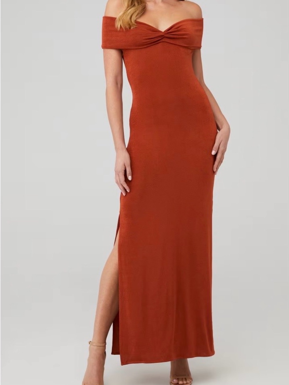NONchalant Off-Shoulder Rust Maxi Dress with Side Slit Size XS